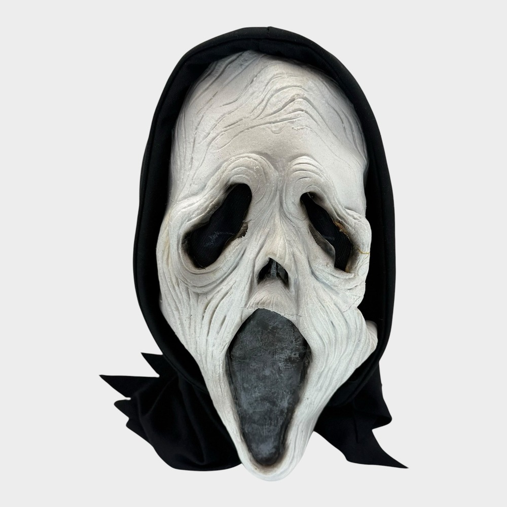 Ghost Face Wrinkle Face 2007 Easter Unlimited Latex Mask Black Hood Halloween